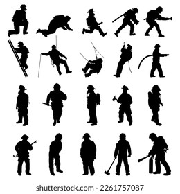 Set fireman silhouette vector illustration.