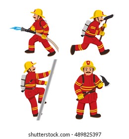 Set of firemans vector illustration.