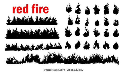 Set of fires, flame, bonfire, burning and ignition icon sign and symbol element vector illustration. Fire icons isolated.