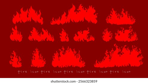 Set of fires, flame, bonfire, burning and ignition icon sign and symbol element vector illustration. Fire icons isolated.