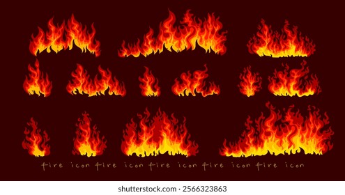 Set of fires, flame, bonfire, burning and ignition icon sign and symbol element vector illustration. Fire icons isolated.