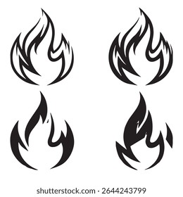 Set of fires or flames with crayon, pastel or chalk texture.