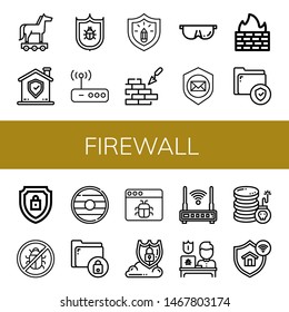 Set of firewall icons such as Trojan horse, Shield, Antivirus, Router, Protection, Brickwall, Protective, Firewall, Secure, Encrypted, Malware, Data protection, Cyber attack , firewall