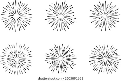 Set of Firework Bursts – Memorial Day USA Silhouette Vector Illustration