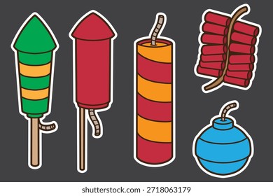 Conjunto de fuegos artificiales bueno para pegatina, insignia, diseño de elementos, diseño de impresión, etc
