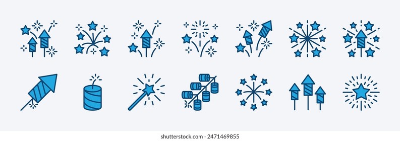 Set of firework icon. Fireworks for happy new year event, christmas, celebration, festival, party, carnival, birthday, anniversary, holiday. Vector illustration