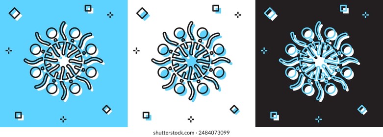 Set Firework icon isolated on blue and white, black background. Concept of fun party. Explosive pyrotechnic symbol.  Vector