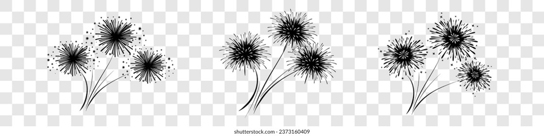 Set of firework icons. Fireworks with stars and sparks .Firework simple black line icons.	