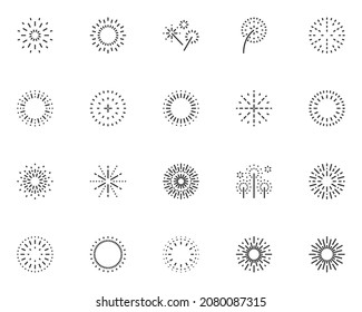 conjunto de íconos de fuegos artificiales, feliz año nuevo, celebración, cumpleaños y fiesta