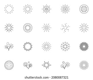 set of firework icons, happy new year, celebration, birthday and party