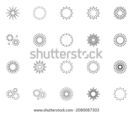 set of firework icons, happy new year, celebration, birthday and party