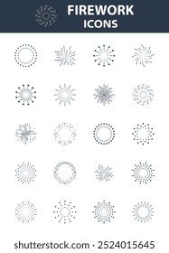 Set of firework icons, new year, celebration, 