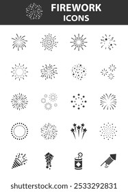 Set of firework icons, new year, celebration, 