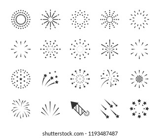 set of firework icons, such as sparkle, party, star