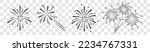 Set of firework icons.Fireworks with stars and sparks isolated on white background.Firework simple black line icons isolated on transparent background