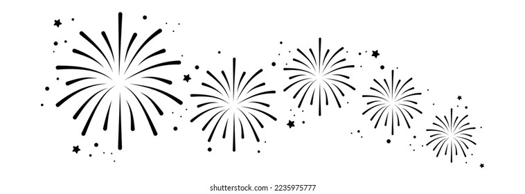 Set firework icons Fireworks and stars   sparks isolated white background Firework simple black line icons 