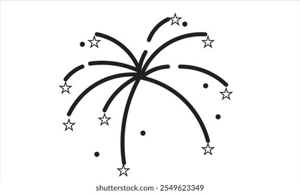 Set of firework icons.Fireworks with stars and sparks isolated on white background.  simple black line icons