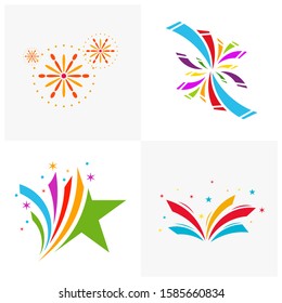 Set of Firework line icon and happy new year firework vector design, Creative icon, design concept