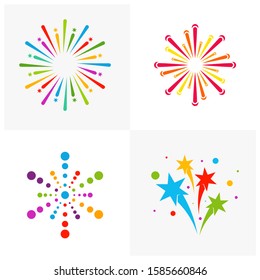 Set of Firework line icon and happy new year firework vector design, Creative icon, design concept