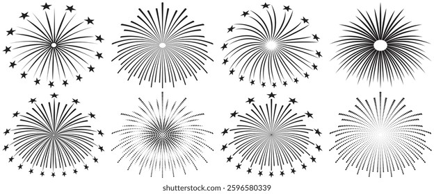 Set of firework line icon set, happy new year firework vector illustrasion.