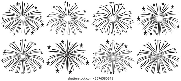 Set of firework line icon set, happy new year firework vector illustrasion.