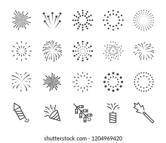 set of firework line icons