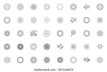 set of firework line icons, celebration, firecracker