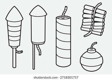 Set Feuerwerk mit Umriss Stil gut für Symbol, Symbol, Element-Design, Malbuch, etc