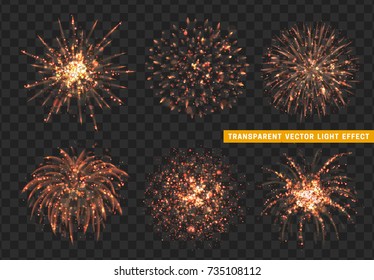 Set of Firework red isolated. Xmas decoration. Holiday design element. Bright realistic firework with transparent background effect.