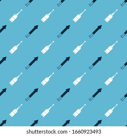 Set Firework rocket  and Champagne bottle  on seamless pattern. Vector