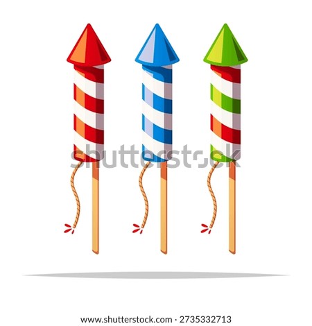 Set of firework rocket vector isolated illustration