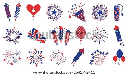 Set of firework rockets 4th july in a flat design