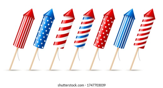 Set of firework rockets for Independence day design