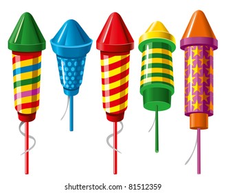Set of firework rockets. Vector.