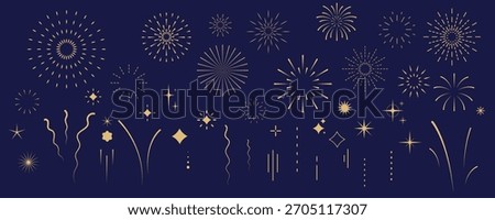 set of firework and star icon for party celebration happy new year