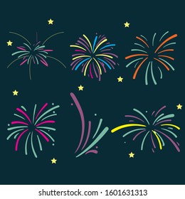 Set Fireworks 2020 flat design