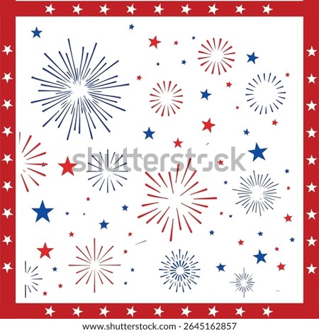 set of fireworks 4th july independence day boarder