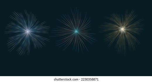 Set of Fireworks Christmas and New Year celebration. 
