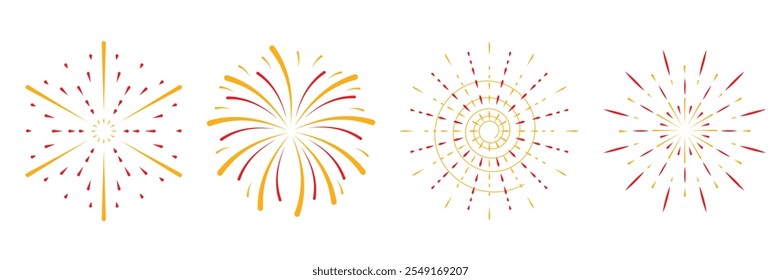 Um conjunto de fogos de artifício em um estilo plano.Design conceito para banner de férias, cartaz, panfleto, cartão de saudação.