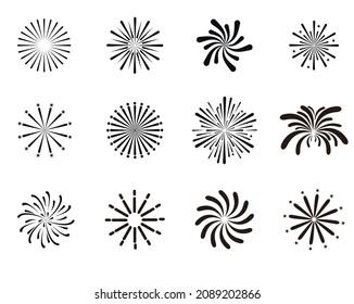 Set of fireworks icons. Happy new year fireworks. Vector illustration.