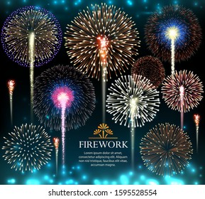 Set of fireworks, invitation to a holiday. Vector illustration