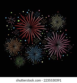 set of fireworks isolated on white background