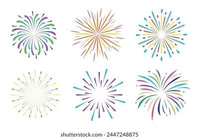 Set fireworks isolated on white background. Happy celebration event concept. Vector stock