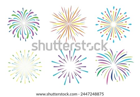Set fireworks isolated on white background. Happy celebration event concept. Vector stock