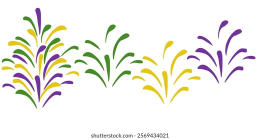 set of fireworks in Mardi Gras colors, bright colored spots for the design of festive printed products vector illustration