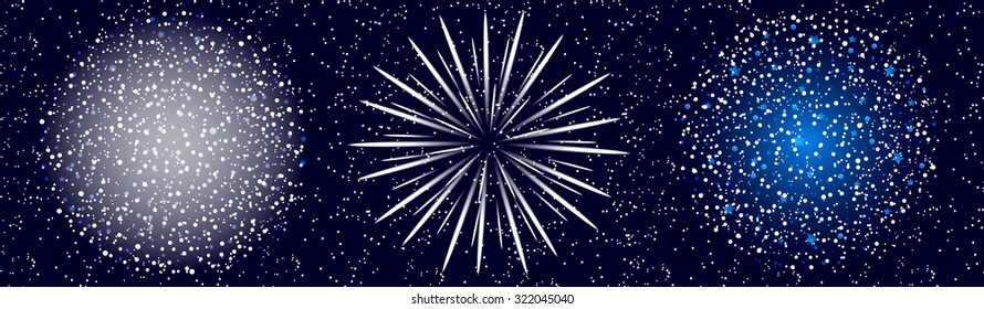 Set of fireworks on blue background