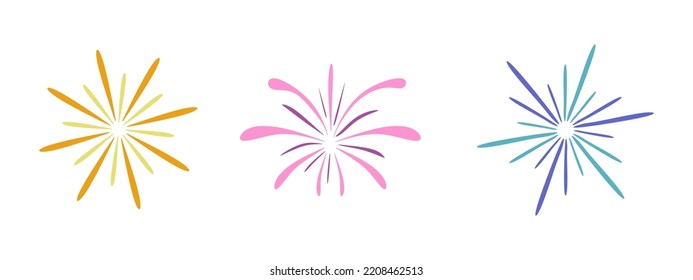 Set of fireworks on white. Flat lines vector firework, new year linear festival salut. Celebration vector illustration. vector eps10