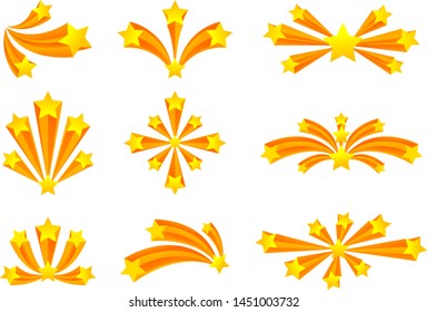 Set of fireworks with stars. Vector illustration on white background.