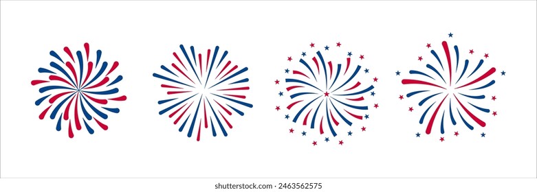Set of fireworks with start for celebrate America independence day, patriot day, memorial day, patriotic event element vector.