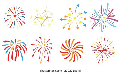 Conjunto de Ilustración vectorial de fuegos artificiales